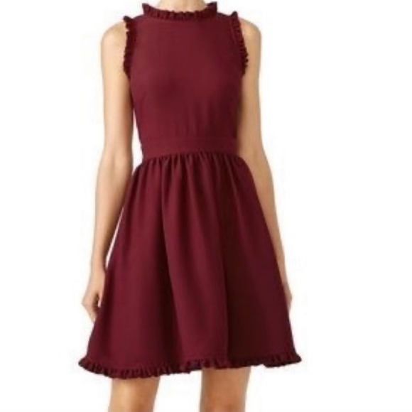 KATE SPADE Ma Cherie Ruffle Fit & Flare Mini Dress Cranberry Red Small Size 4 - Picture 2 of 14